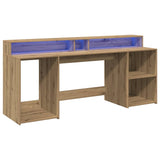 Desk with LED Lights Artisian Oak 200x55x91 cm Engineered Wood 3309446
