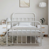 Bed Frame White Powder-Coated Steel Single Bed Frame 352639
