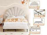 4ft6 Double Upholstered Velvet Bed, with Adjustable Chic Petal Headboard, Velvet Platform Bed N652P169590