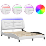 ZNTS Bed Frame with LED Lights White 140x190 cm Faux Leather 3213928