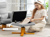 PU Leather Swivel Recliner Chair with Footstool, Wooden Base and Storage for Living Room, Light Grey T3398P423085