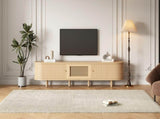 TV Stand with 1 Rattan Drawer and 2 Sliding Doors,Oval TV Cabinet Storage Sideboard with Rounded N605P339346E
