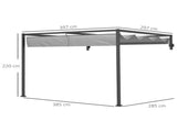 3 x 4m Lean To Steel Pergola, with Moving Fabric Canopy - Dark Grey T3398P317620