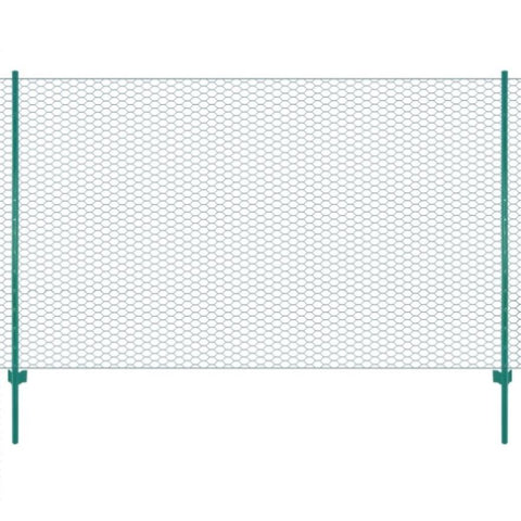 ZNTS Wire Mesh Fence with Posts Steel 25x1.5 m Green 144606