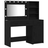 Dressing Table with Mirror Lights 2 pcs Black Engineered Wood 3334264