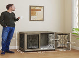 Indoor Dog Crate Furniture End Table with Soft Washable Cushion, Lockable Front Door, for Large Dogs T3398P376378