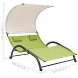 Double Sun Lounger with Canopy Textilene Green 310546