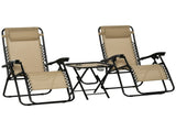 Folding Zero Gravity Chairs, 3 Pieces Adjustable Sun Lounger and Table Set with Cup Holder and T3398P314171