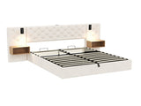 Beige Wide Headboard Upholstered Bed with charging station & Bedside Storage, package 1 N652P324284W