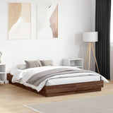 Bed Frame with LED without Mattress Brown Oak 135x190 cm Double 3209820