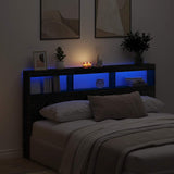 Headboard Cabinet with LED Black Oak 180x17x102 cm 863136