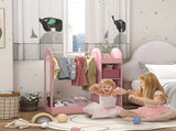 Kids Clothes Rail with Storage Shelf, Boxes, Mirror for Bedroom, Nursery, Pink T3398P347990