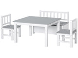 4-Piece Kids Table and Chair Set with 2 Wooden Chairs, 1 Storage Bench, and Interesting Modern T3398P347691