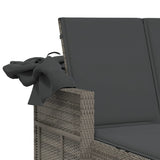 Double Sun Lounger with Canopy and Cushions Grey Poly Rattan 365809
