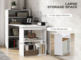 120cm Computer Desk, Wooden PC Laptop Table with 6-Tier Storage Bookshelves, Home Office Working T3398P329475