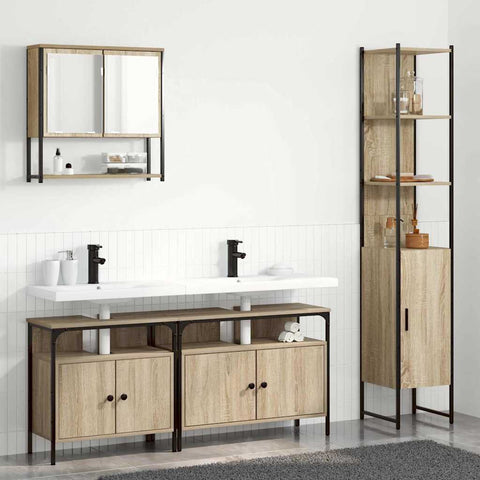 Bathroom Furniture Set with Shelf Wall-mounted 4 pcs Sonoma oak 3399395