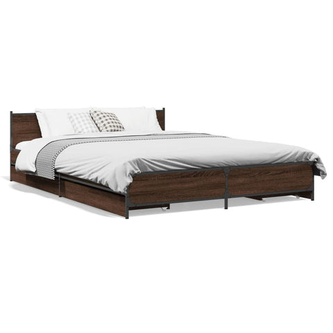 ZNTS Bed Frame with Drawers Brown Oak 160x200 cm Engineered Wood 3279926
