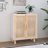 Sideboard White 60x30x70 cm Solid Wood Pine and Natural Rattan 345630