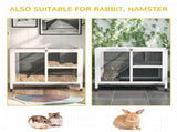 Wooden Rabbit Hutch Indoor with Wheels, Openable Roof, 91.5 x 53.3 x 73 cm, Grey T3398P375353