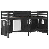 ZNTS Kids' Loft Bed with Curtains without Mattress White&Black 90x200cm 3206970