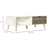 Coffee Table, Modern Tea Table with Open Storage Shelves, Two Drawers and Solid Wood Legs, Coffee T3398P342433