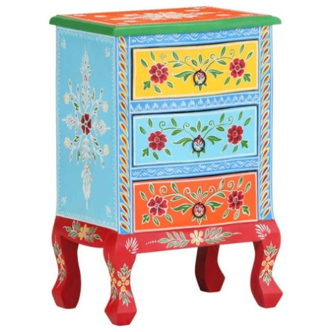 ZNTS Hand Painted Bedside Cabinet 40x30x60 cm Solid Mango Wood 321667