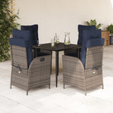 5 Piece Garden Dining Set with Cushions Grey Poly Rattan 3213295