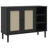 Sideboard Black Solid pine wood, Engineered wood, Poly rattan Large 358030