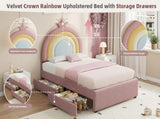 3ft Single Upholstered Bed with Adjustable Rainbow Crown Headboard, Soft Velvet Bed Frame with N652P391209P