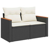 7 Piece Garden Sofa Set with Cushions Black Poly Rattan Acacia 3327444
