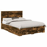 Bed Frame with Drawer Smoked Oak 140 x 190 cm Engineered Wood 3409983