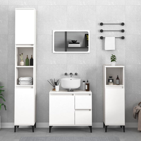 ZNTS 3 Piece Bathroom Cabinet Set White Engineered Wood 3185543
