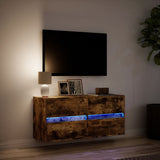 TV Wall Cabinet with LED Lights Smoked Oak 100x31x45 cm 852296