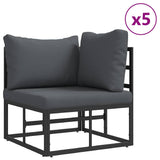 Garden Sofa Set with Cushion 7 pcs Black Steel 3378951