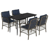 5 Piece Garden Dining Set with Cushions Grey Poly Rattan 3212182