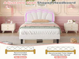 3ft Single Upholstered Bed with LED Adjustable Shell Shape Headboard, Soft Velvet Bed Frame with N652P242015W