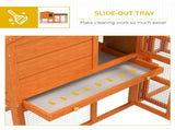 Two-Tier Rabbit Hutch with Run, Ramp, Slide-Out Tray, for Garden - Orange T3398P350012