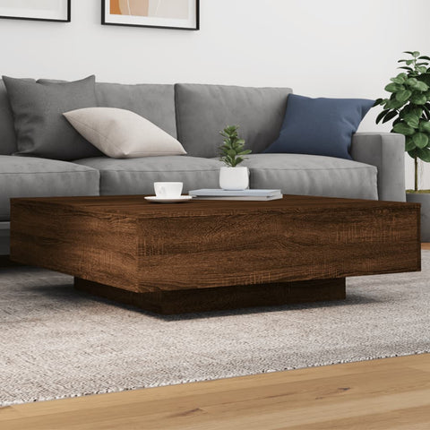 ZNTS Coffee Table with LED Lights Brown Oak 100x100x31 cm 836608