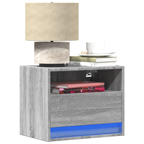 ZNTS Wall-mounted Bedside Cabinet with LED Lights Grey Sonoma 852071