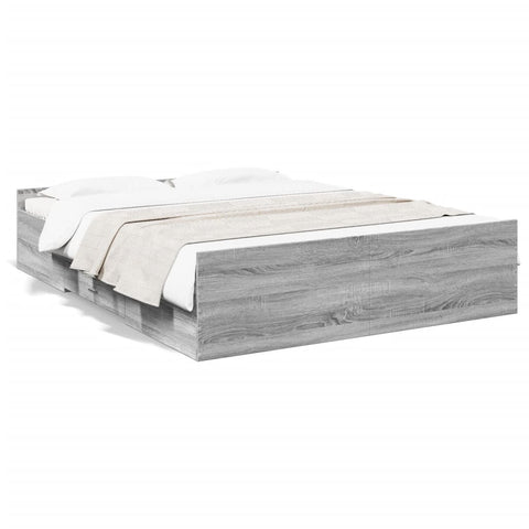 ZNTS Bed Frame with Drawers Grey Sonoma 150x200 cm King Size Engineered Wood 3280291