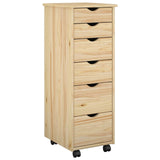 Rolling Cabinet Brown 34 x 39 x 93.5 cm Solid Pine Wood 42032394
