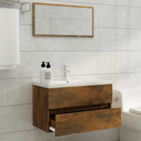 2 Piece Bathroom Furniture Set Smoked Oak Engineered Wood 815738