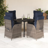 5 Piece Garden Dining Set with Cushions Grey Poly Rattan 3213484
