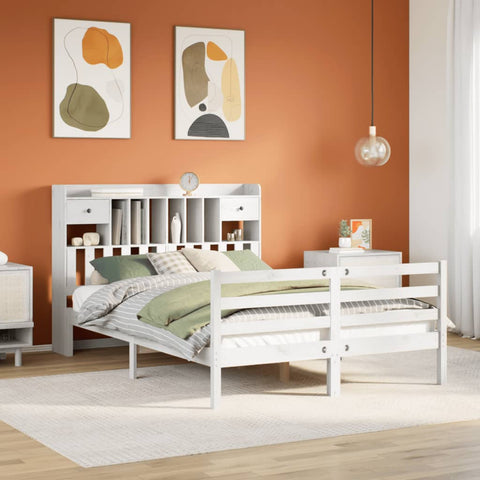 ZNTS Bookcase Bed without Mattress White 140x190 cm Solid Wood Pine 3321931