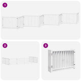 Dog Gate with Door Foldable 8 Panels White 640 cm Poplar Wood 3155730
