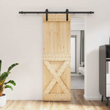 Sliding Door Natural and Black 70 x 210 cm Solid Pine Wood 3444904