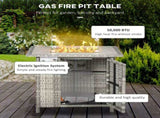 Outdoor PE Rattan Gas Fire Pit Table, Patio Square Propane Heater with Rain Cover, Glass Windscreen, T3398P328393