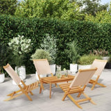Folding Garden Chairs 4 pcs Beige Fabric and Solid Wood 3214646