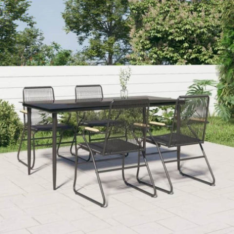 ZNTS 5 Piece Garden Dining Set Black PVC Rattan 3156576