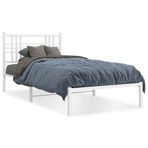 ZNTS Metal Bed Frame with Headboard White 90x190 cm Single 376365